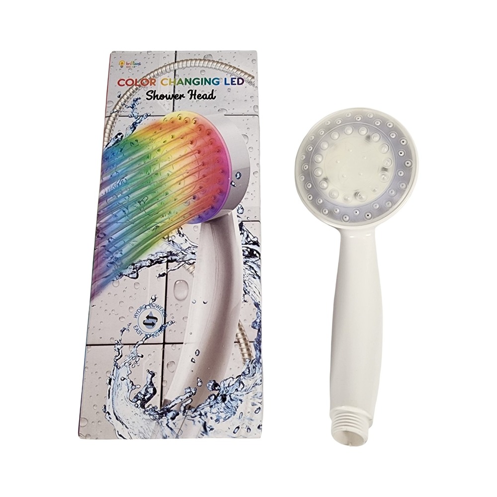 Brilliant‎ Ideas Color Changing LED Shower Head White Water Powered 7 Colors